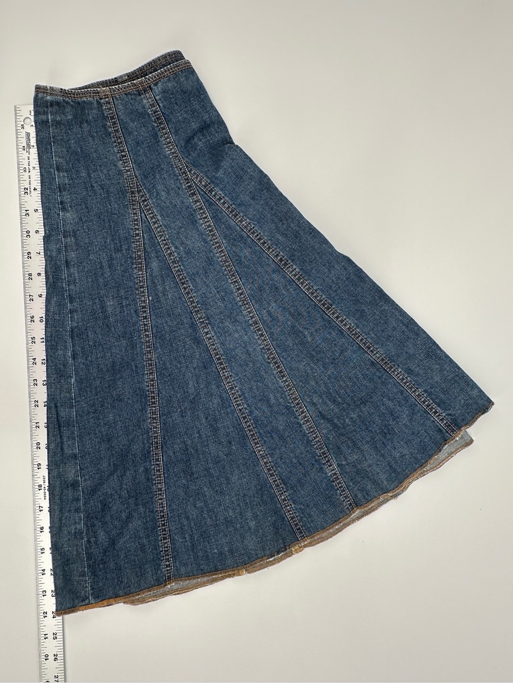 Gap Denim A-Line Midi Skirt Paneled Raw Edge Hem 100% Cotton Size 4 Y2K - Picture 8 of 10